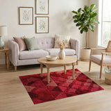 Vibrant Red Geometric Triangle Rug
