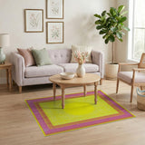 Vibrant Yellow Circle Geometric Area Rug with Pink Orange Borders