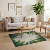 Green Palm Frond Border Coastal Area Rug