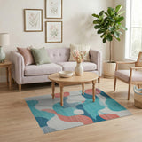 Modern Teal Coral Abstract Geometric Area Rug