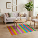Geometric Modern Stripe Vibrant Multi-Color Horizontal Stripe Area Rug