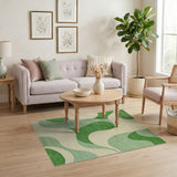 Fluid Green Waves Abstract Area Rug