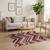 Layered Pink Chevron Geometric Area Rug