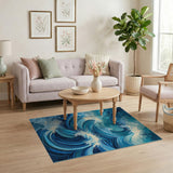 Teal Ocean Waves Abstract Blue and Teal Area Rug