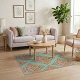 Teal Orange Ornate Persian Motif Area Rug