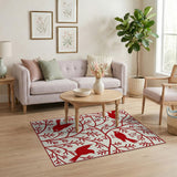 Red Birds on Intricate Branches Area Rug