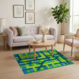 Vibrant Green Road Map Kids Play Rug