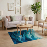 Layered Blue Teal Waves Abstract Area Rug