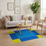 Blue Yellow Geometric Grid Area Rug