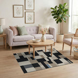 Modern Geometric Block Area Rug in Black Neutral Tones