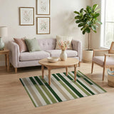 Modern Green Striped Geometric Area Rug