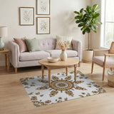 Beige and Neutral Elegant Beige Mandala Persian Area Rug