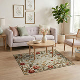 Pink Vintage Peony Floral Border Area Rug