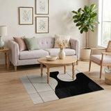 Modern Abstract Geometric Black & Cream Washable Area Rug