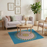 Pink Gold Sunburst Geometric Area Rug on Teal