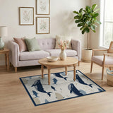 Navy Whale Ocean Kids Area Rug