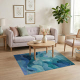 Teal Blue Abstract Wave Layers Area Rug