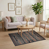 Bold Black and Terracotta Geometric Striped Rug