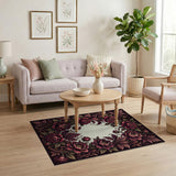 Deep Red Rose Peony Floral Area Rug