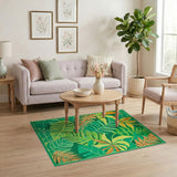 Vibrant Green Tropical Leaf Area Rug