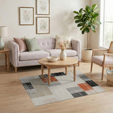 Modern Geometric Beige Area Rug with Orange Grey Blocks