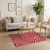Red Bold Red Wavy Geometric Area Rug