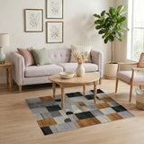 Geometric Modern Area Rug in Black, Grey Rust Orange