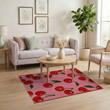 Cherry Print Pink Area Rug