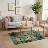 Teal Bamboo Woven Zen Geometric Rug