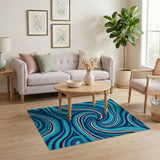 Blue and Teal Blue Teal Swirl Abstract Area Rug