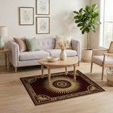 Ornate Gold Sunburst Maroon Persian Rug