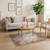 ODIKA Washable Vintage Pink Rose Floral Rug - Low Pile, Non-Slip, Pet Friendly