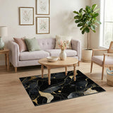 Black Gold Fluid Abstract Area Rug