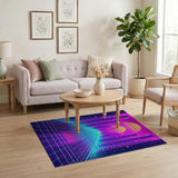 Cyberpunk Neon Sunset City Grid Area Rug