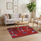 Retro Airplane Grid Red Area Rug