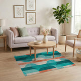 Teal Orange Wavy Geometric Area Rug