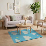 Kids Cartoon Whimsical Clouds Stars Blue Kids Area Rug