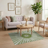 Radiant Green Sunburst Geometric Area Rug