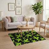 Neon Green Cannabis Leaf Pattern Area Rug