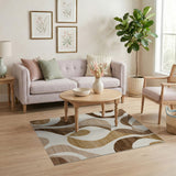 ODIKA Abstract Wavy Brown and Beige Washable Area Rug - Low Pile Non-Slip Modern Carpet