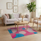 Vibrant Pink Geometric Area Rug with Blue Accents