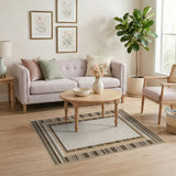 Brown Tan Multi-Stripe Border Area Rug