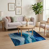 Layered Blue Waves Abstract Abstract Area Area Rug