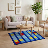 Navy Framed Vibrant Geometric Block Rug