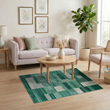 Emerald Green Ivory Geometric Block Area Rug