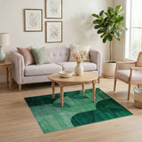 Emerald Green Geometric Leaf Abstract Rug