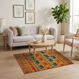 Terracotta Teal Elephant Heritage Area Rug