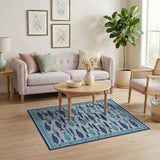 Stylized Blue Fish Coastal Area Rug