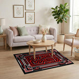 Bold Red Maze Labyrinth Geometric Area Rug