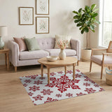 Red Intricate Red Snowflake Area Rug